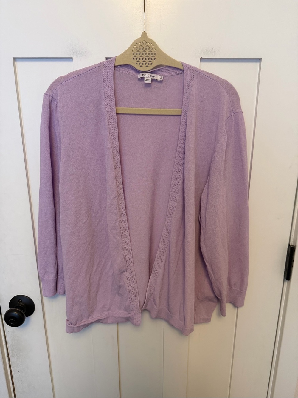 Chico’s Size 3 XL open Cardigan Lavender Purple lightweight layering piece